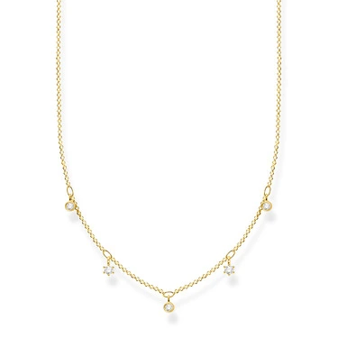 Förgyllt silverhalsband med små vita stenar