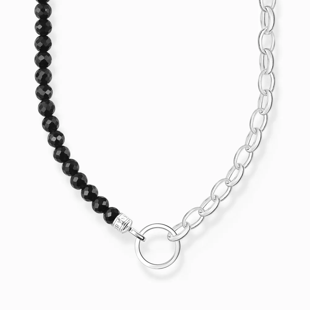 Charm-halsband med svarta onyx beads och länkar silver