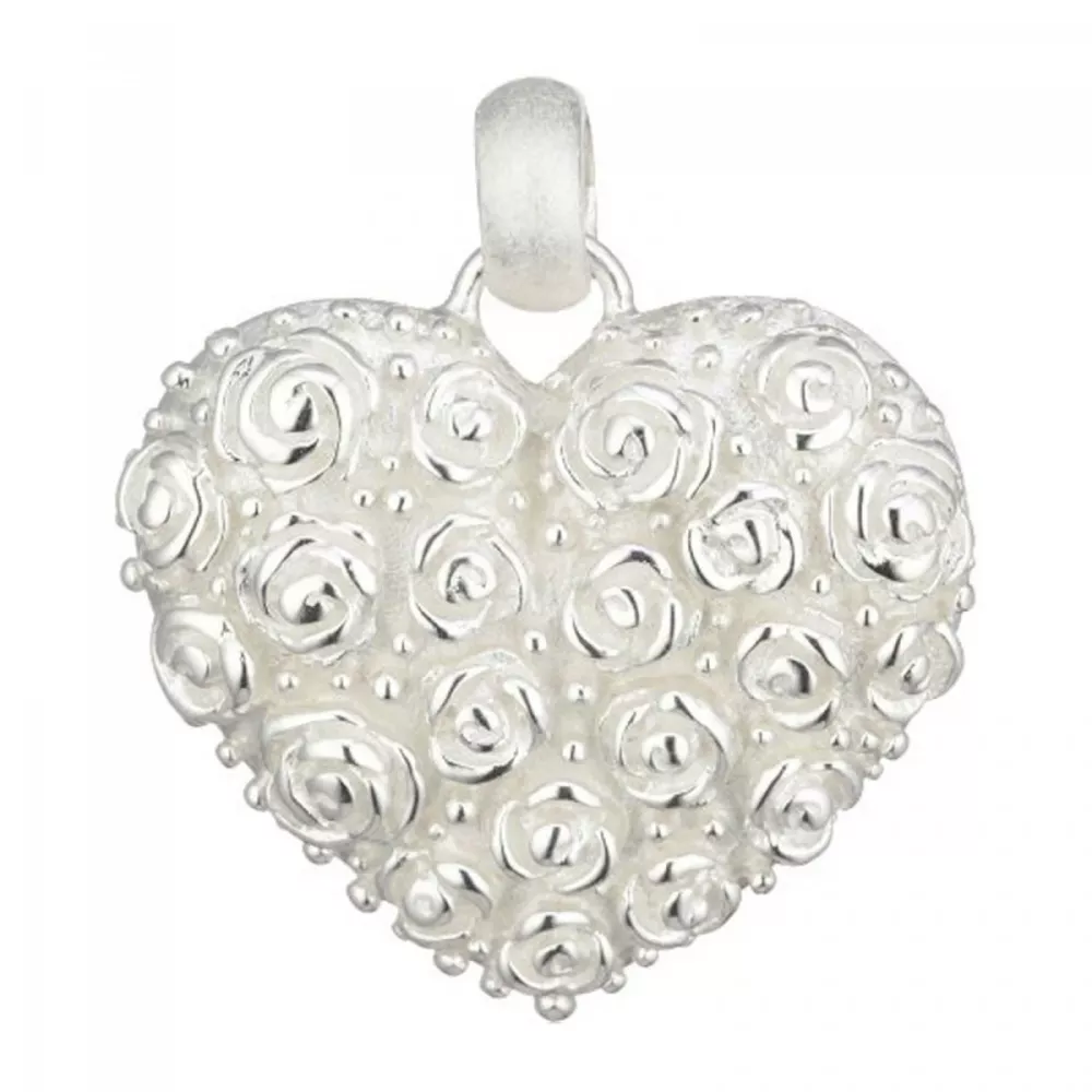 Hänge, silverhjärta med rosor