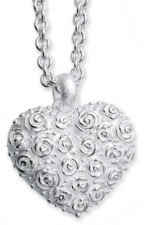Hänge, silverhjärta med rosor