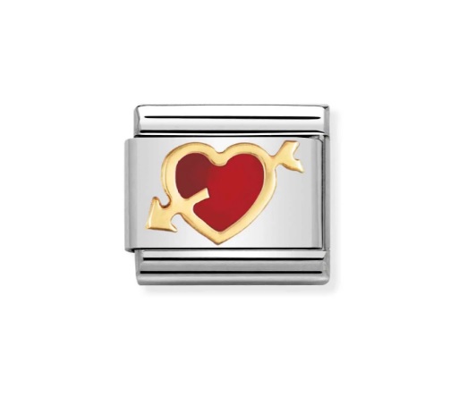 NOMINATION Hjärta röd emalj med pil