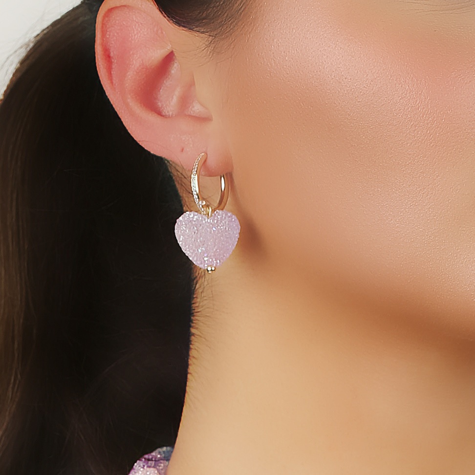 Sugar hearts pendant ear g/light pink