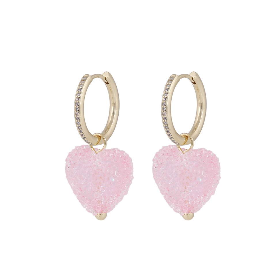 Sugar hearts pendant ear g/light pink