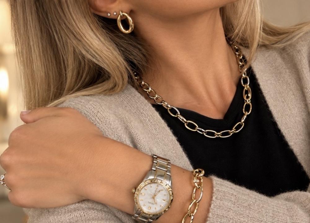 Silverarmband ovala öglor bicolor