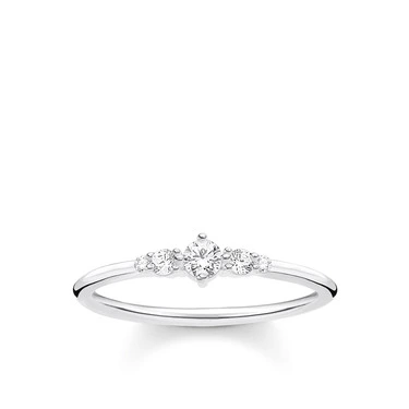 Silverring med vita stenar i vintage stil
