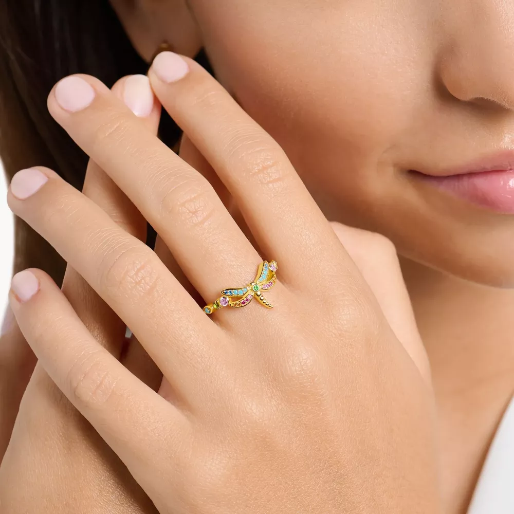 Thomas Sabo Ring Slända med Färgade Stenar Strl 54