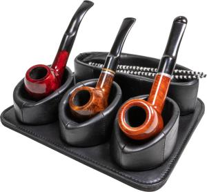 Pipe rack for 3 pcs Pipes in Black leather