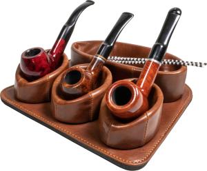 Pipe rack Brown antique leather 3 pipes