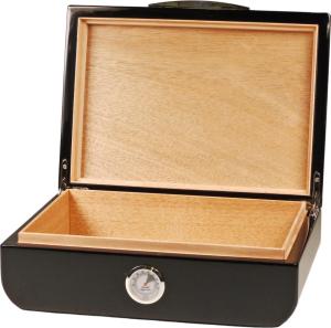Cigarr humidor svart med hygrometer öppen