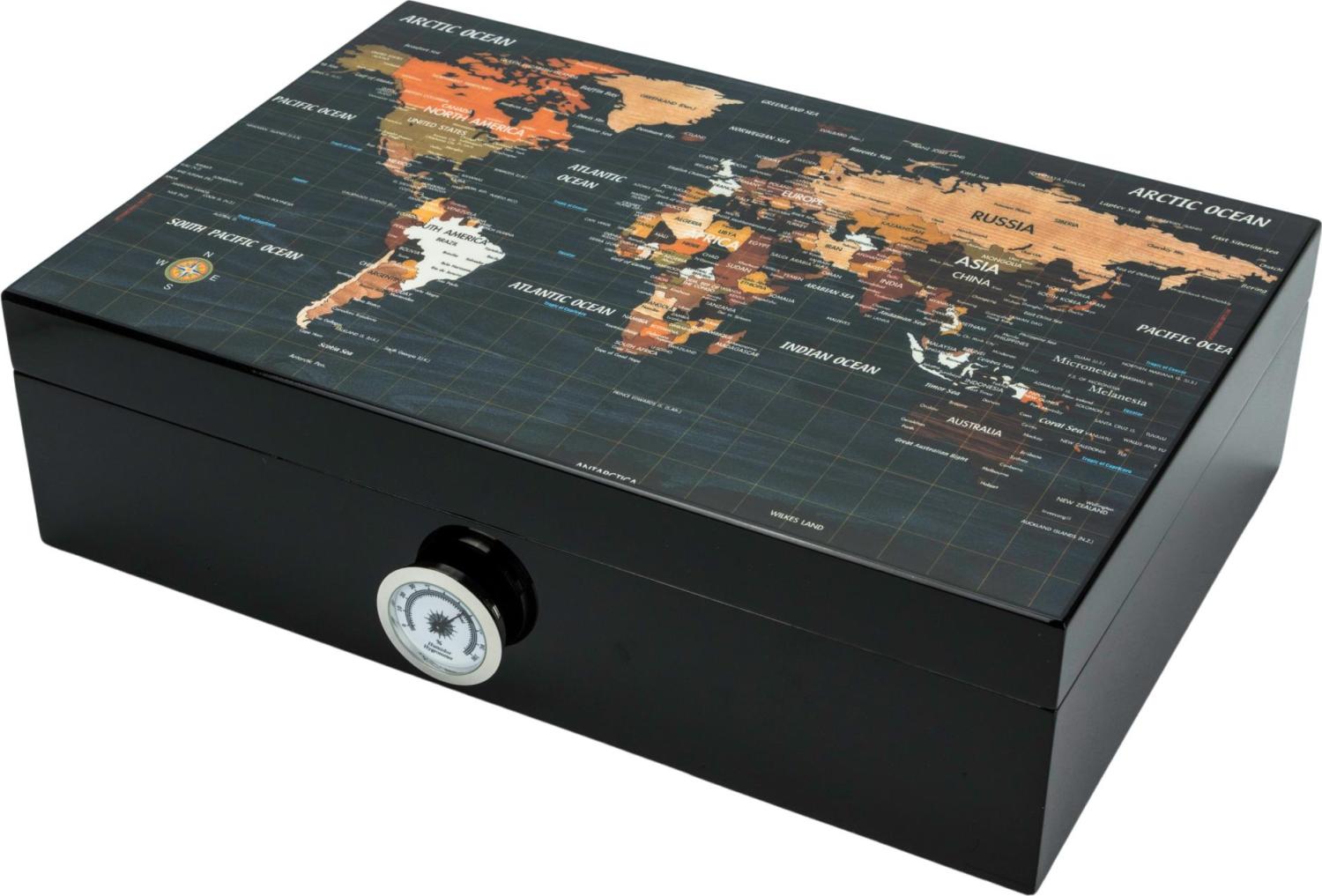 Humidor  World Map Svart Blank  för  50 cigarrer