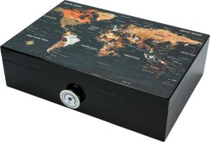 Humidor  World Map Svart Blank  för  50 cigarrer