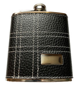 Fickplunta  läderimm. svart med söm 6 oz /180 ml