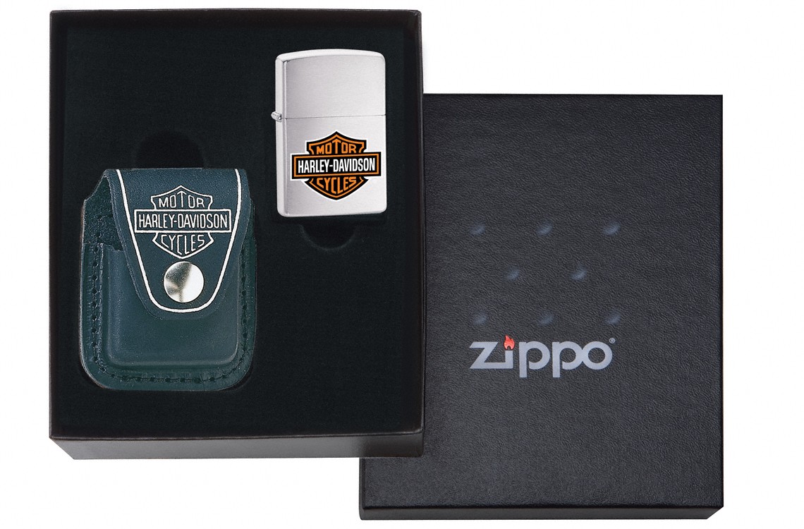 Lighter case giftbox in leather HD logo black