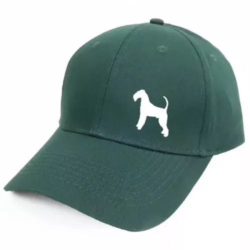 Keps med en Airdaleterrier