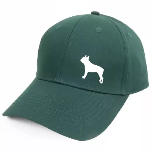 Keps med en Bostonterrier