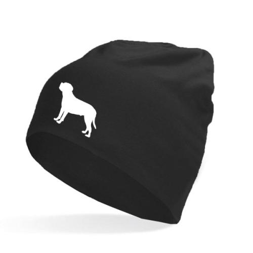 svart barnmössa med ett siluettmotiv av en cane corso