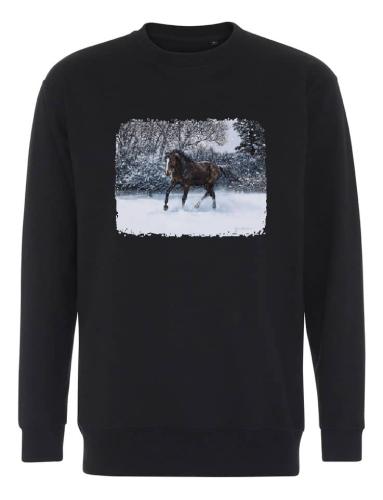 Collegetröja med Häst i vinterlandskap