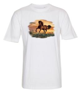 T-shirt med ett hästmotiv mot en vacker himmel