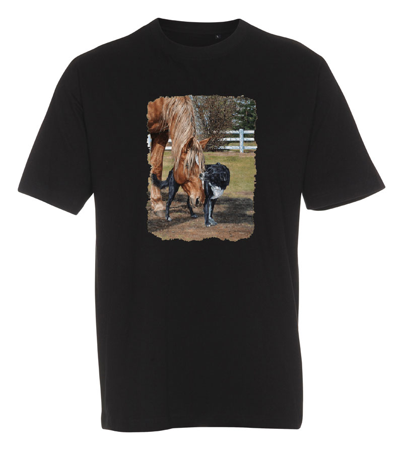 T-shirt med häst och hund