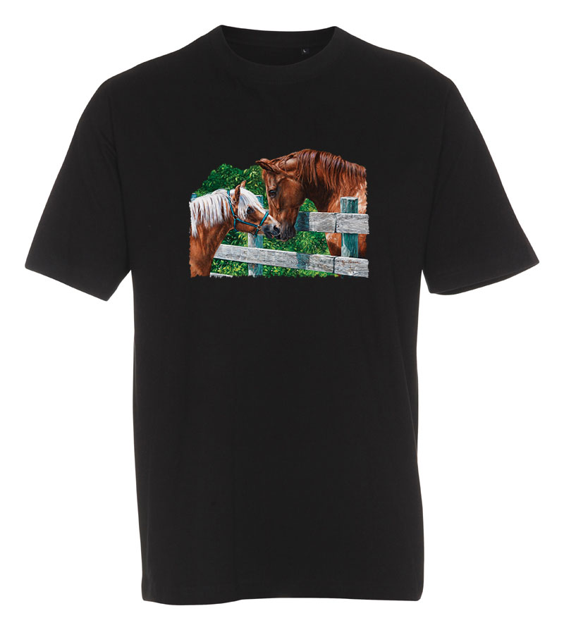 T-shirt med 2 hästar vid staket