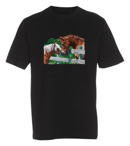T-shirt med 2 hästar vid staket