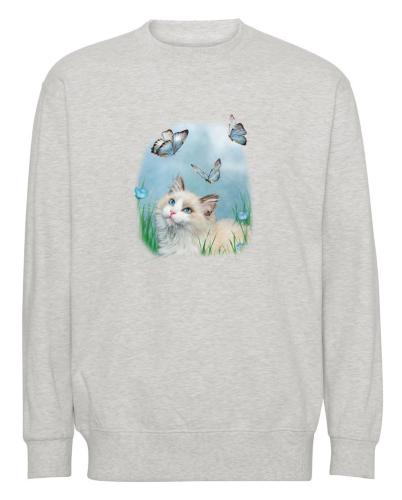 Collegetröja med katt och fjärilar