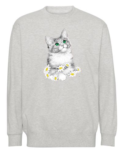 Collegetröja med Katt o blommor