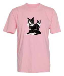 T-shirt med ett motiv av en svartvit katt.
