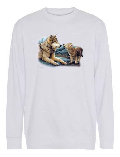 Collegetröja med liggande varg med valp