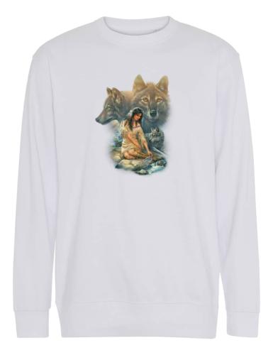 Collegetröja med varg och indianmotiv