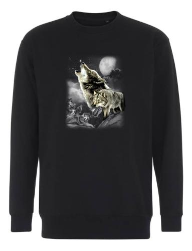 Collegetröja med ylande varg framför vargflock