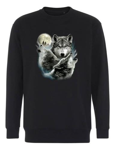 Collegetröja med vargar mot måne