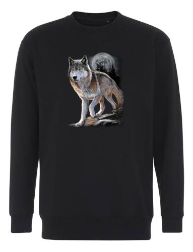 Collegetröja med varg stående på klippa