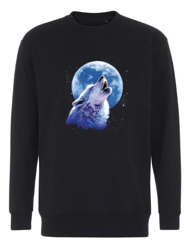 Collegetröja med ylande varg mot måne