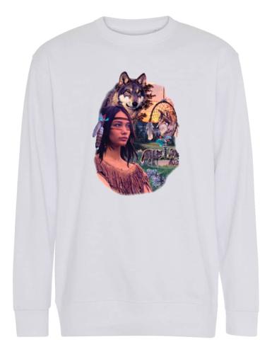 Collegetröja med varg i Indianmiljö