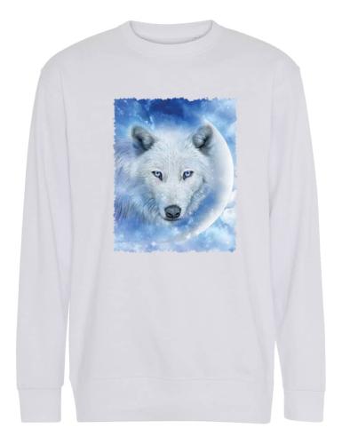 Collegetröja med vit Varg mot Månen