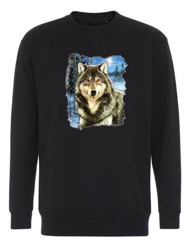 Collegetröja med varg i vinterlandskap