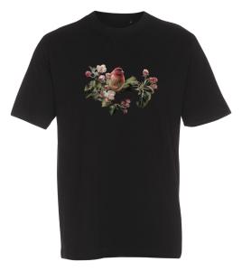 T-shirt med fågel och blommor