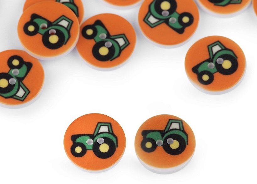K349 Plastic Button Tractor 15 mm orange