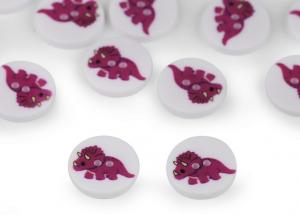K363 Plastic Button Dinosaur 15 mm white/purple