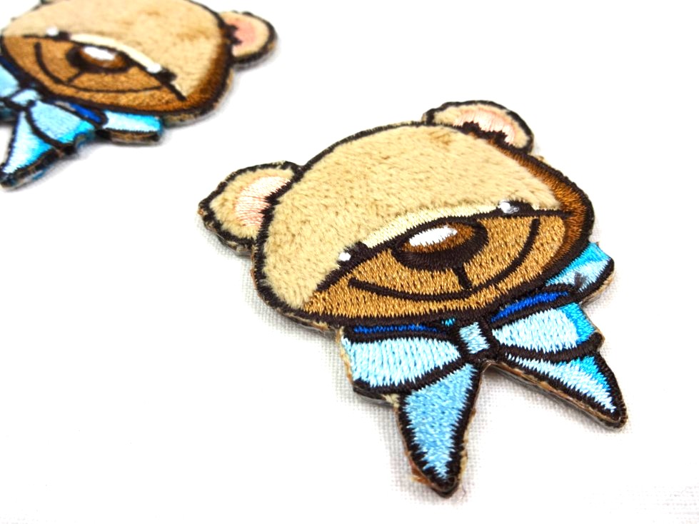 M214 Iron-On Patch Bear With Bow blue