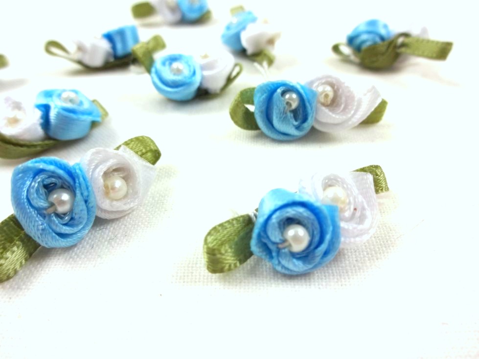 M364 Satin Roses with Pearls blue
