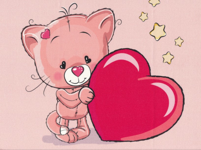 T5066 Joggingtyg Katt med hjärta rosa (40 x 50 cm) **