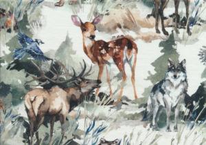 T5624 Sweatshirt Fabric Painted Forest Animals **