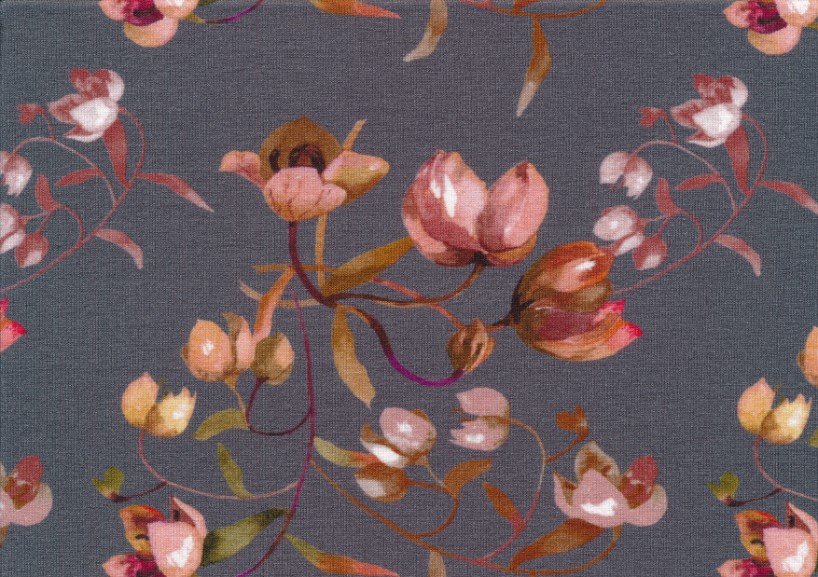 T5633 Viscose Jersey Fabric Flowers grey