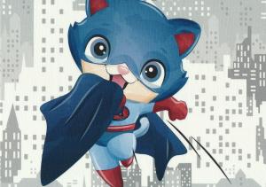 T5675 Sweatshirt Fabric Super Hero Cat blue (40 x 50 cm)