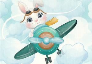 T5736 Sweatshirt Fabric Airplane Rabbit (40 x 50 cm)