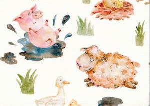 T5778 Jersey Fabric Pigs, Sheep and Hens