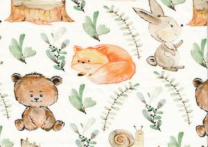 T5780 Jersey Fabric Forest Animals and Leaves