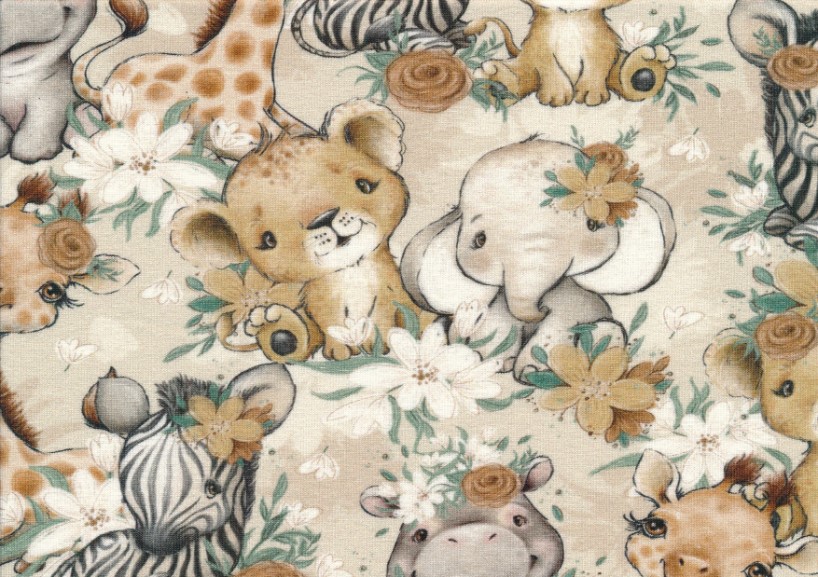 T5786 Jersey Fabric African Animals and Flowers